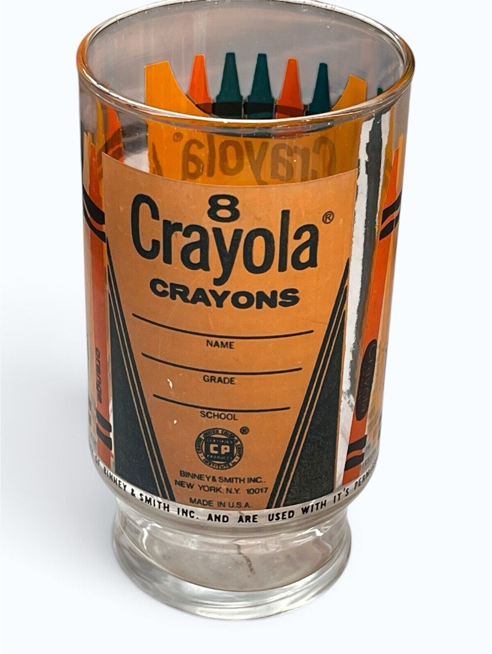 Vintage 70s Crayola Drinking Glass Pre Owned Crayons Collectible Kitsch Colors